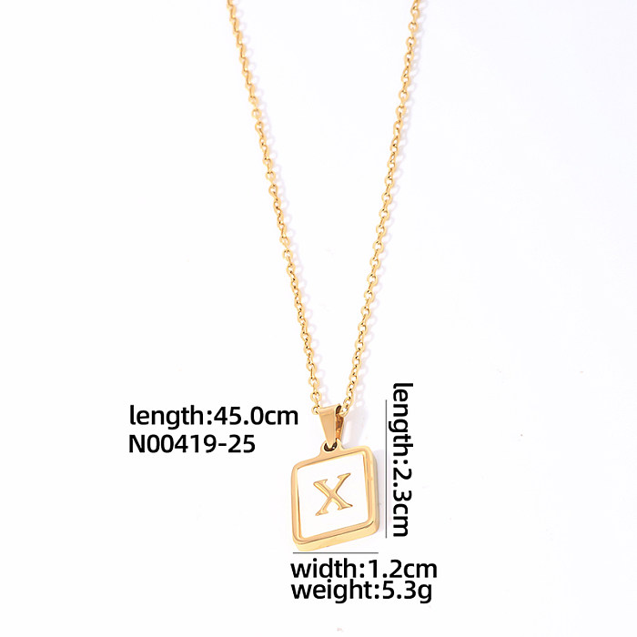 Casual Simple Style Letter Square Stainless Steel  Inlay Shell Pendant Necklace