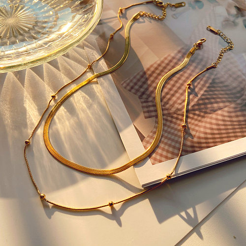Collar chapado en oro de 18 quilates con revestimiento de acero inoxidable de color sólido estilo vintage casual