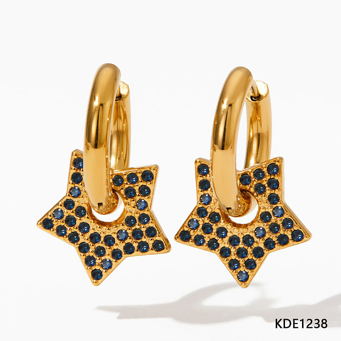 1 Paar Lady Star Plating Inlay Edelstahl Strasssteine ​​14K vergoldet vergoldete Ohrringe
