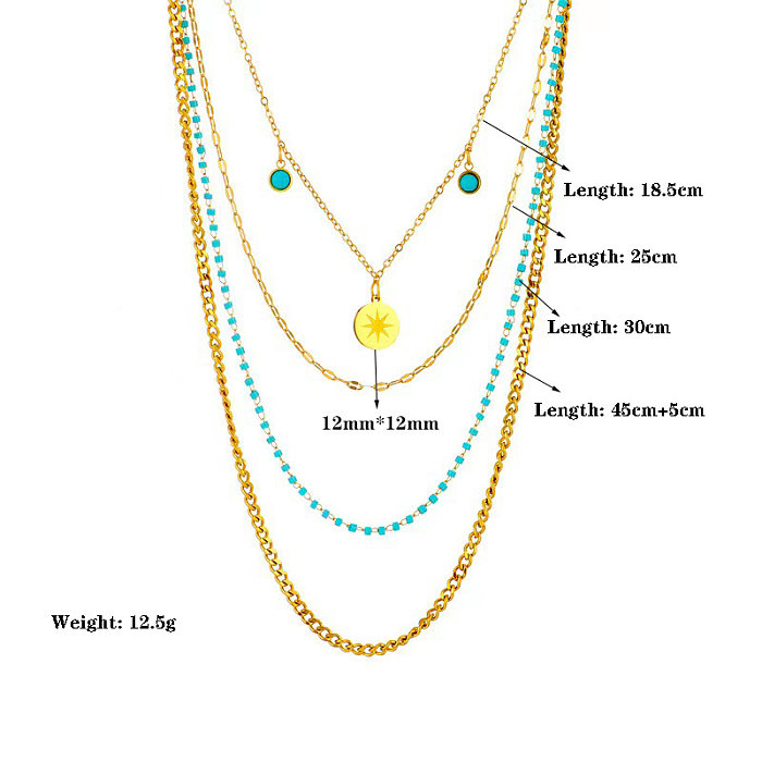 Streetwear Star – colliers superposés en acier inoxydable, placage de perles, incrustation de turquoise
