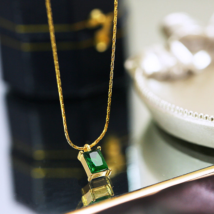 Vintage Style Simple Style Square Stainless Steel Plating Inlay Zircon 18K Gold Plated Pendant Necklace