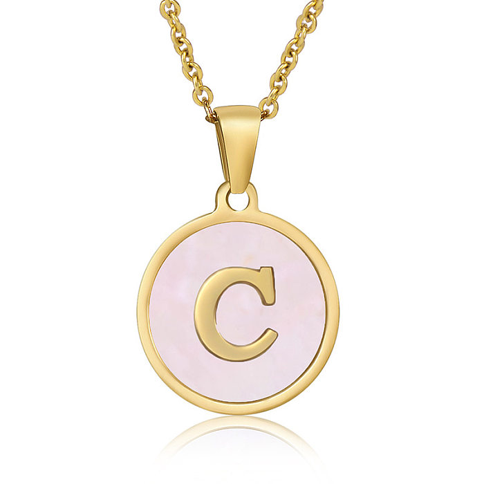 Collier pendentif en acier inoxydable avec lettres rondes de Style Simple, coquille plaquée or, colliers en acier inoxydable