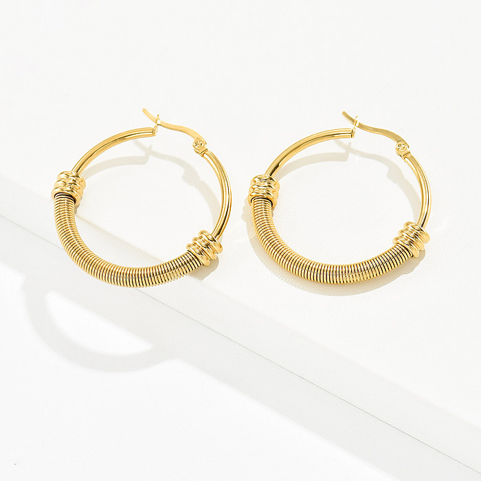 Simple Style Circle Lines Stainless Steel  Gold Plated Hoop Earrings 1 Pair