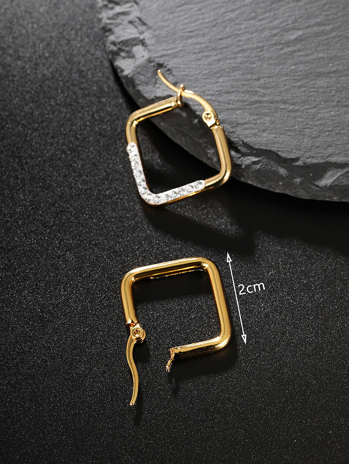 1 Paar modische, quadratische Ohrringe mit Intarsien und Strasssteinen aus Edelstahl