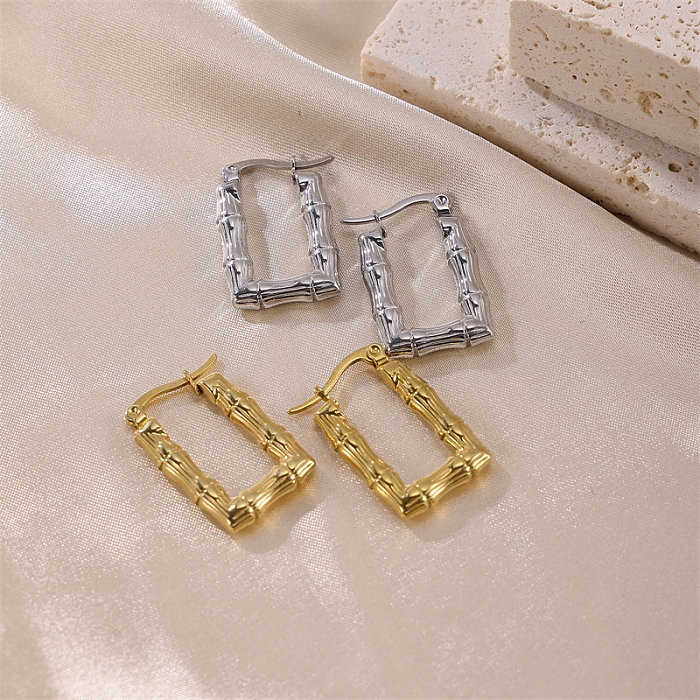 1 paire de boucles d'oreilles plaquées or 18 carats, style classique et Simple, carré, rectangulaire, en acier inoxydable