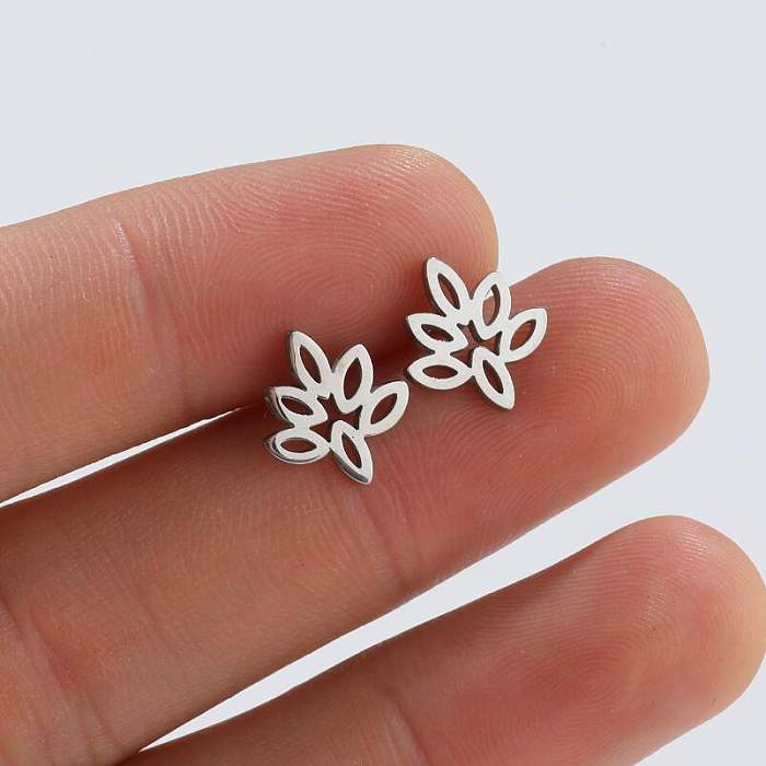 Simple Style Maple Leaf Stainless Steel Ear Studs Plating No Inlaid Stainless Steel  Earrings