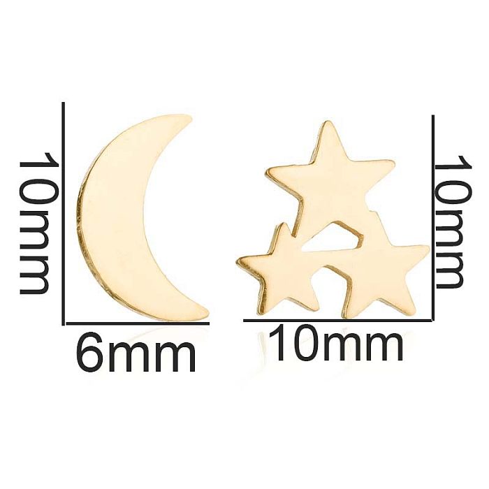 Moda estrela lua árvore chapeamento de aço inoxidável oco orelha studs 1 par