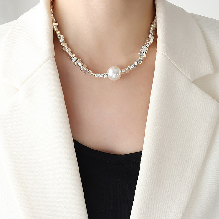Collar cuadrado de acero inoxidable a la moda Collares de acero inoxidable con perlas moldeadas