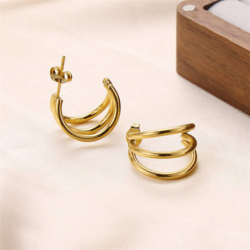 1 Pair Simple Style Classic Style C Shape Hollow Out Stainless Steel  Ear Studs