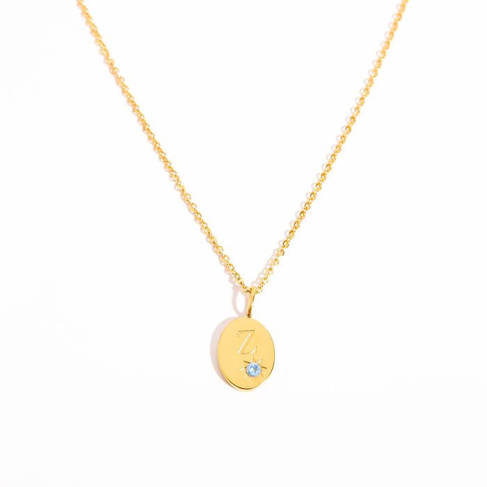 Casual Simple Style Letter Stainless Steel Plating Inlay Zircon 18K Gold Plated Pendant Necklace