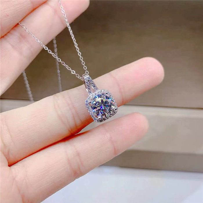 Artistic Shiny Square Stainless Steel  Brass Plating Inlay Opal Zircon 18K Gold Plated Gold Plated Pendant Necklace