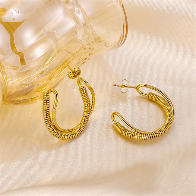 1 Piece Glam Vintage Style Cool Style Stripe Irregular Plating Stainless Steel  18K Gold Plated Ear Studs