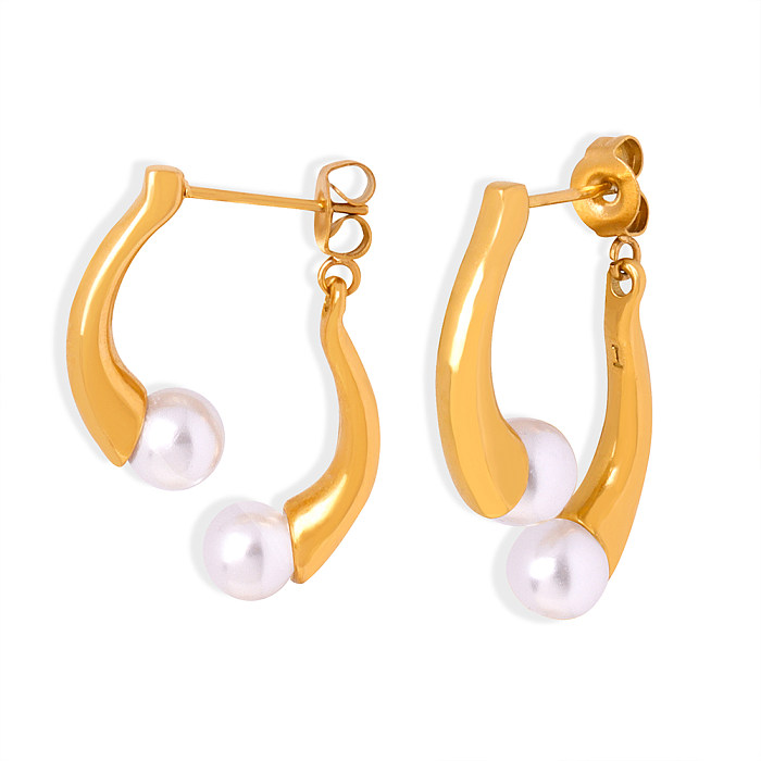 1 Pair Elegant Baroque Style Solid Color Plating Imitation Pearl Stainless Steel 18K Gold Plated Earrings