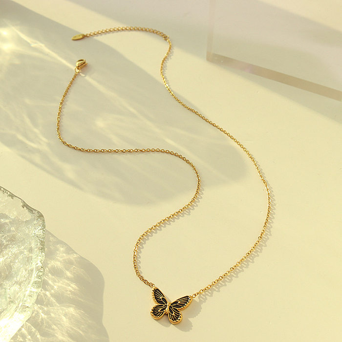 Bohemian Wave Pattern Butterfly Pendant Stainless Steel 18K Gold Plated Necklace