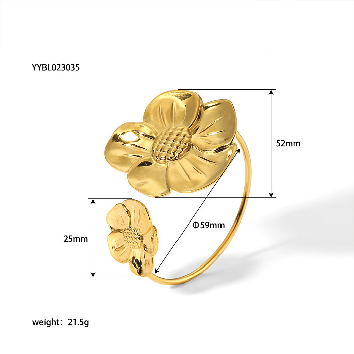 Estilo nórdico estilo vintage estilo britânico girassol chapeamento de aço inoxidável pulseira banhada a ouro 18K