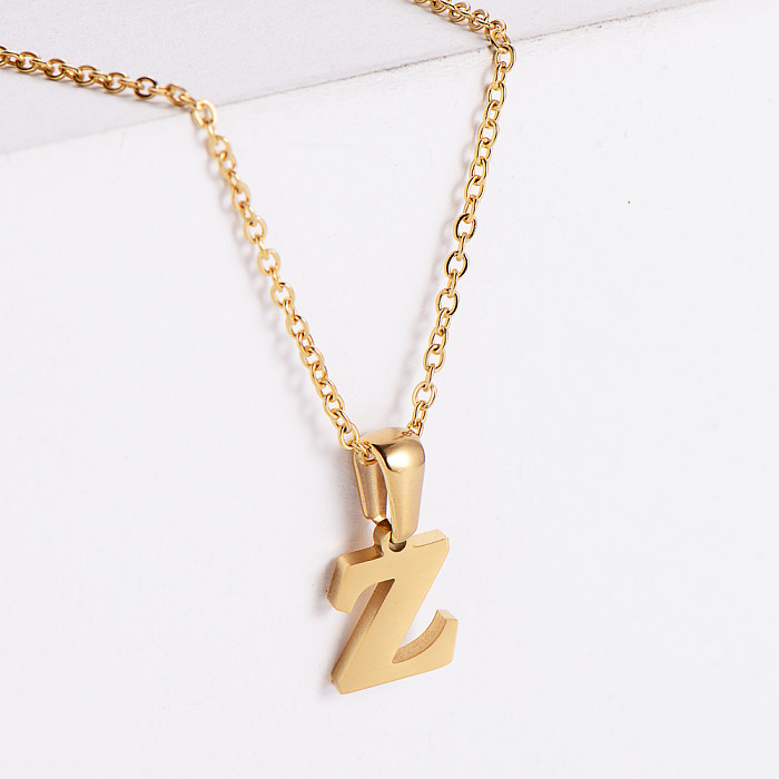 Pingente de letra de ouro 18k galvanizado de aço inoxidável minimalista colar de 18 polegadas
