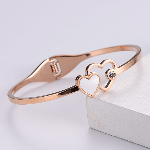 Titanium Steel Heart Inlaid Shell Hollow Bracelet Design Bracelet Elegant Fashionable Jewelry