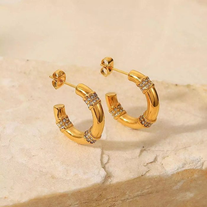 1 Pair Modern Style Round Stainless Steel Plating Inlay Zircon 18K Gold Plated Earrings