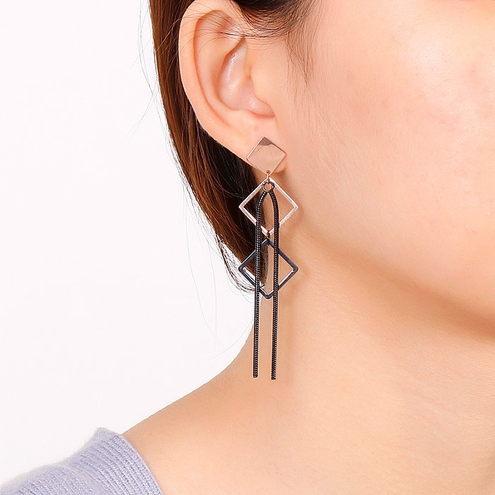 Boucles d'oreilles géométriques gracieuses en acier inoxydable pour femmes, mode coréenne, longues, prismatiques, vente en gros