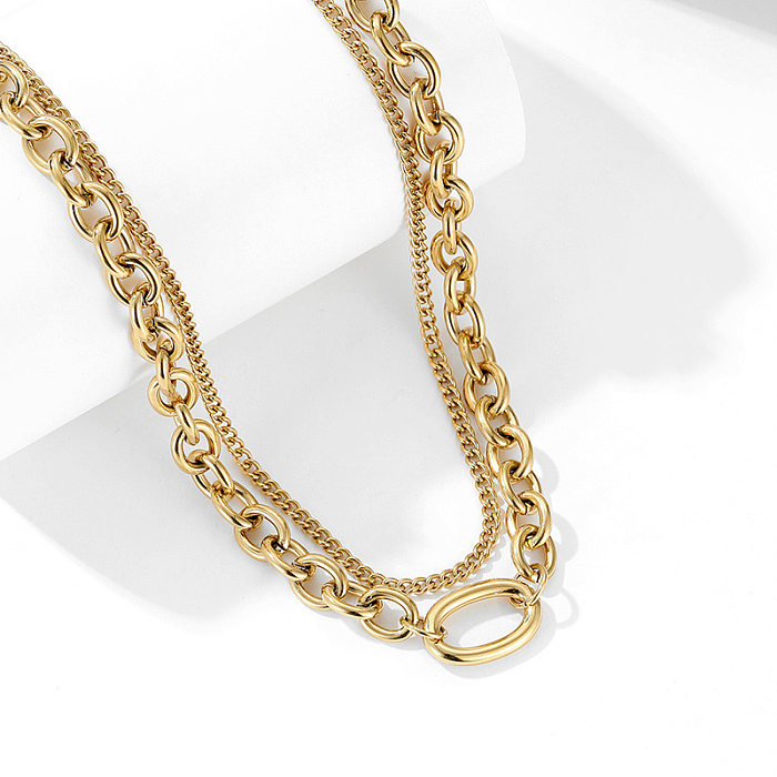 Novo Multi-camada corrente círculo banhado a ouro colar pulseira de aço inoxidável