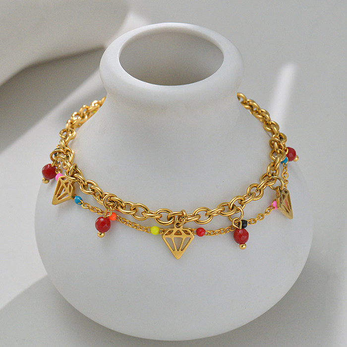 Fashion Round Stainless Steel Bracelets Plating Inlay Turquoise Rhinestone Stainless Steel Bracelets
