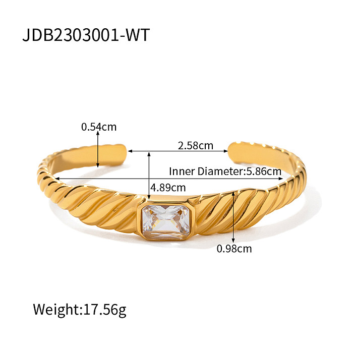 Retro Stainless Steel Inlay Zircon 18K Gold Plated Cuff Bracelets