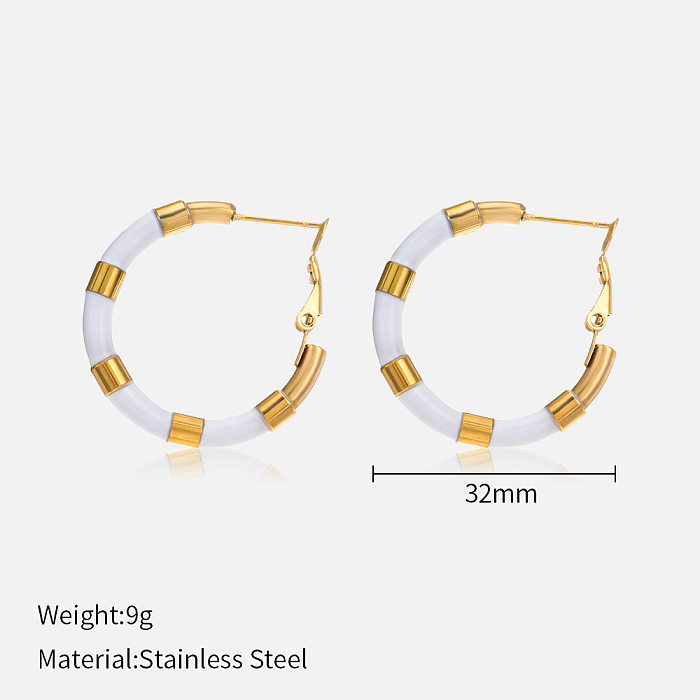 Fashion C Shape Stainless Steel  Gold Plated Hoop Earrings 1 Pair