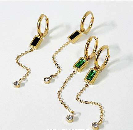 Boucles d'oreilles pendantes carrées en acier inoxydable, incrustation de pompons en Zircon, 1 paire