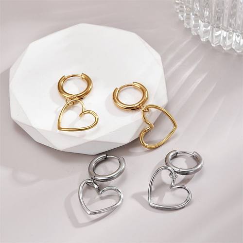 1 par IG estilo coração forma polimento chapeamento de aço inoxidável 18K brincos banhados a ouro