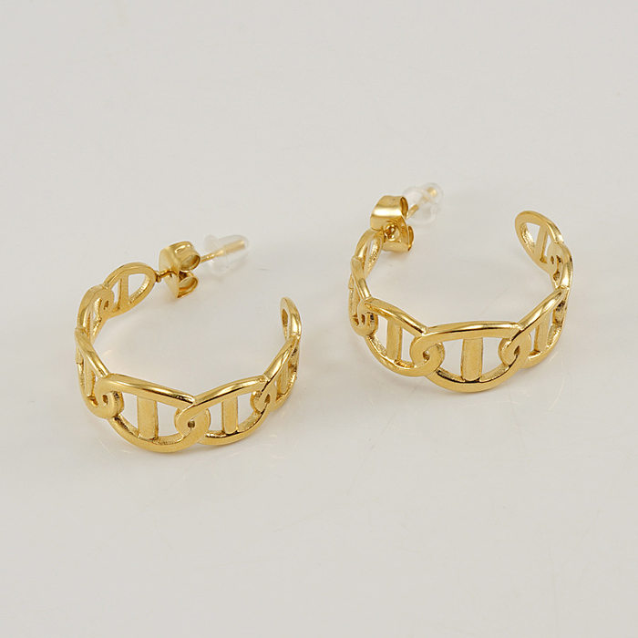 Einfache, geometrische Edelstahl-Ohrstecker mit eingelegtem Gold-Edelstahl-Ohrring, 1 Paar