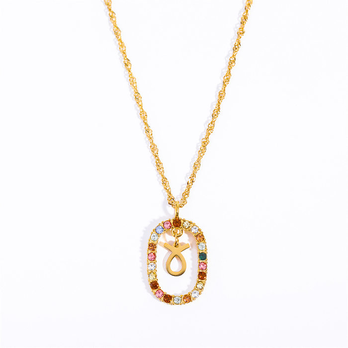 Halskette mit Sternbild-Anhänger im Retro-Klassiker-Stil, Edelstahl-Beschichtung, Intarsien, künstlicher Diamant, 18 Karat vergoldet