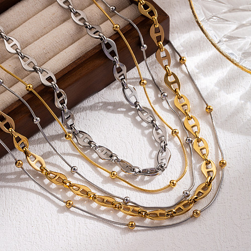 IG Style Lässiger, schlichter Stil, einfarbig, Edelstahl, 18 Karat vergoldete Halskette