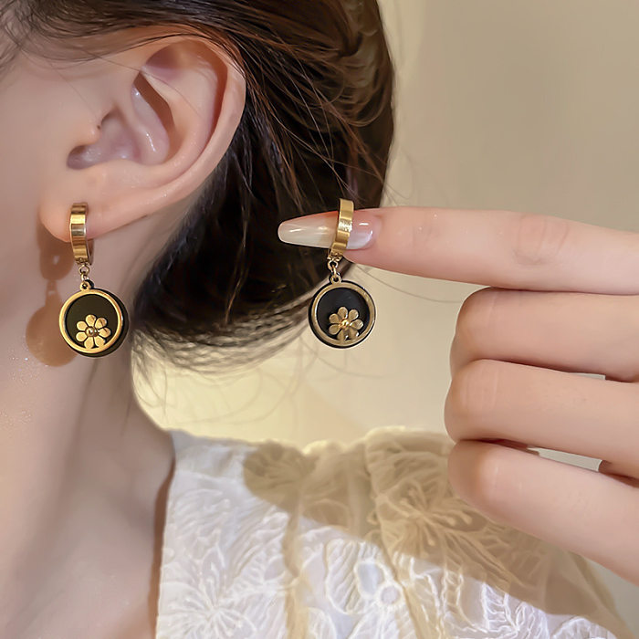 1 paire de boucles d'oreilles pendantes en forme de fleur, Style classique, en acier inoxydable, Patchwork
