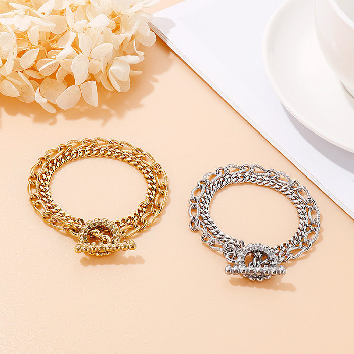 Bracelet Double couche en acier inoxydable, boucle OT, chaîne épaisse, vente en gros de bijoux