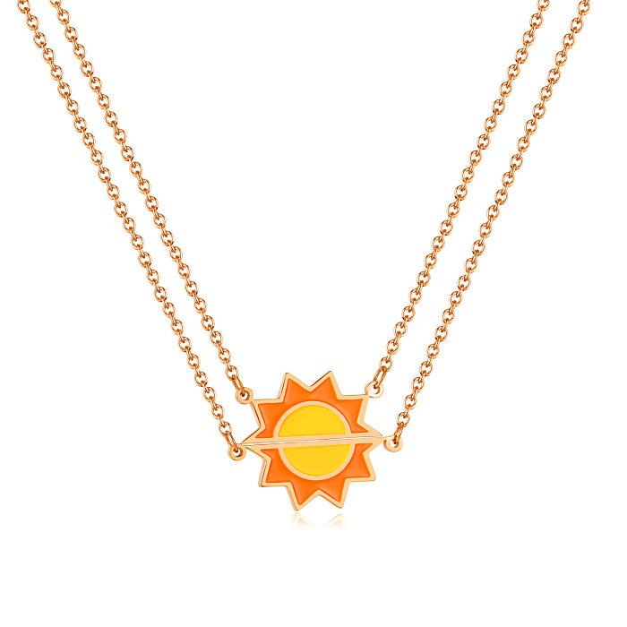 Einfache Doppelschicht-Halsketten aus Edelstahl mit Sonnenmuster