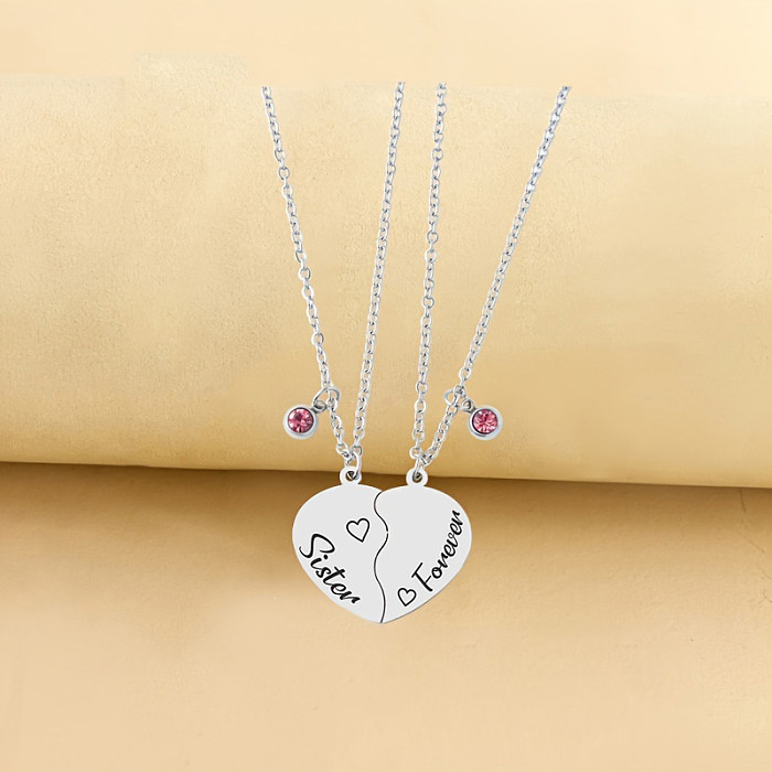 Collier avec pendentif en forme de cœur et de lettres, Style Simple, en acier inoxydable, plaqué argent, strass, vente en gros