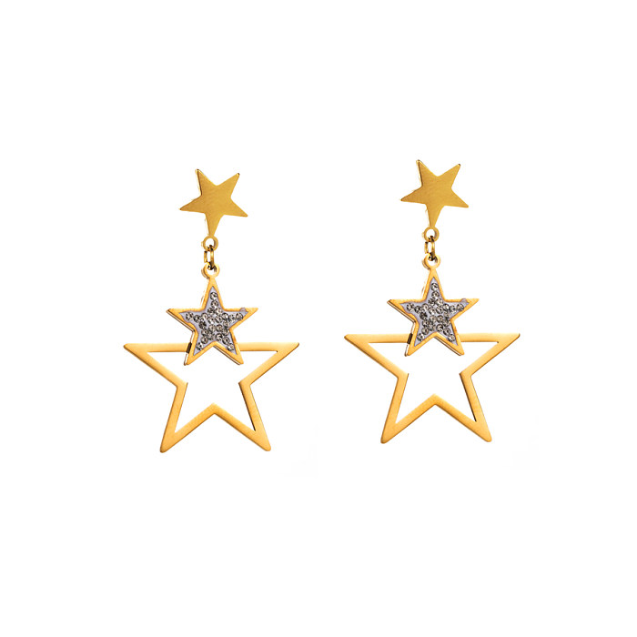 1 Pair Casual Elegant Sweet Pentagram Heart Shape Stainless Steel Plating Inlay Rhinestones Gold Plated Drop Earrings
