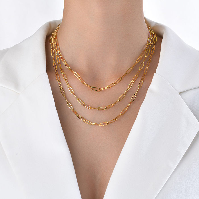 Schlichter Stil, einfarbige Halskette mit 18-Karat-Vergoldung aus Edelstahl