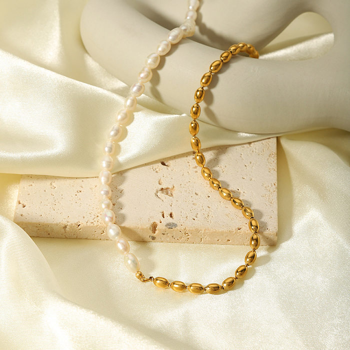Style baroque Style britannique bloc de couleur acier inoxydable perles baroques placage de perles collier plaqué or 18 carats