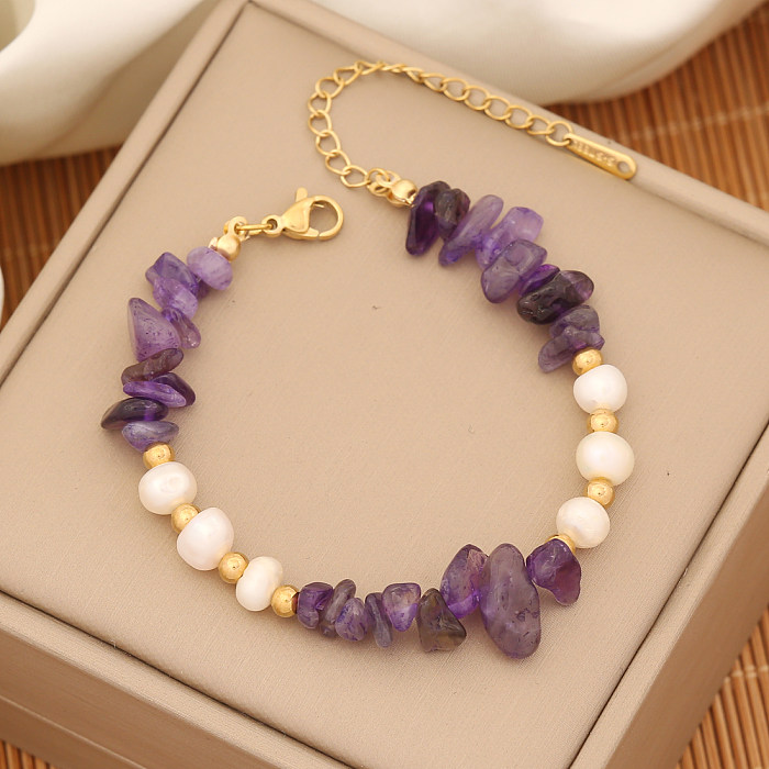 INS Style Commute Irregular Stainless Steel Imitation Pearl Natural Stone Beaded Bracelets