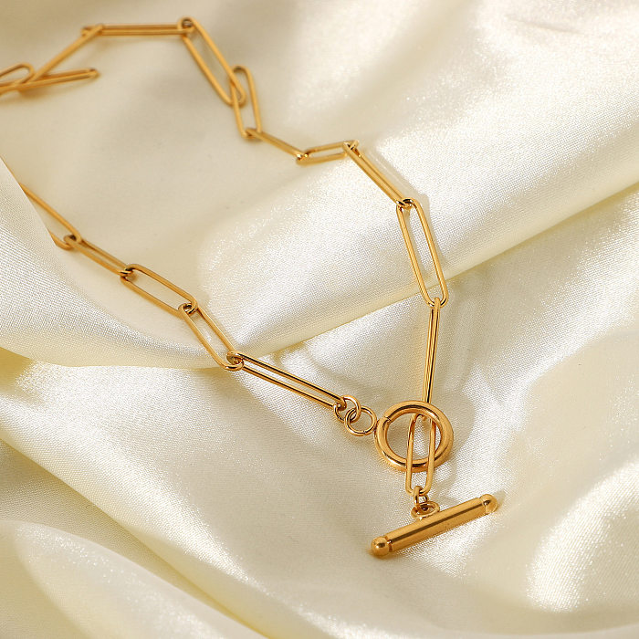 Vintage 18K Gold OT Schnalle flaches Rechteck Kettenglied Edelstahl Halskette Großhandel Schmuck