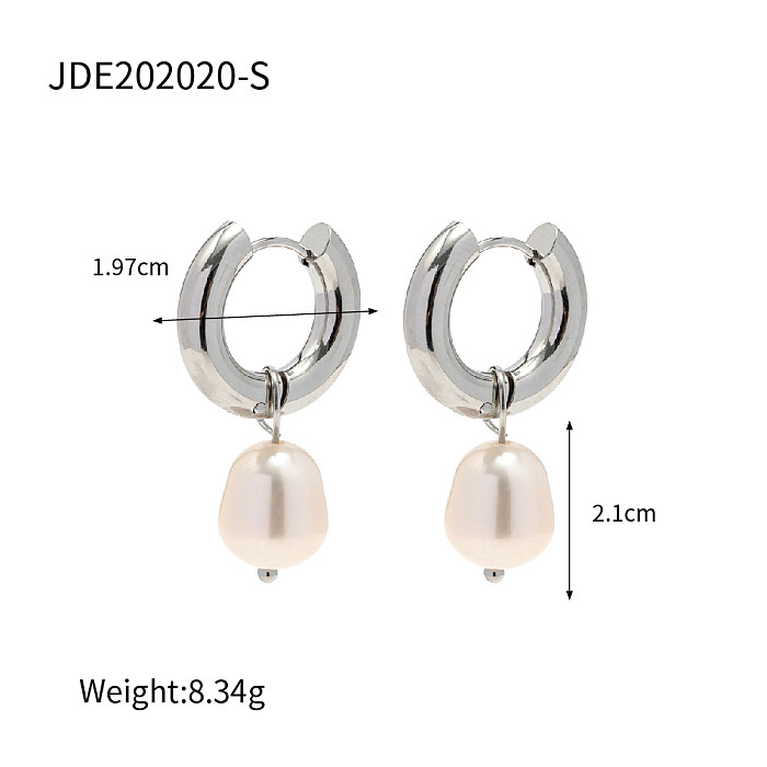 1 Pair INS Style Round Stainless Steel  Plating Inlay Pearl White Gold Plated Earrings