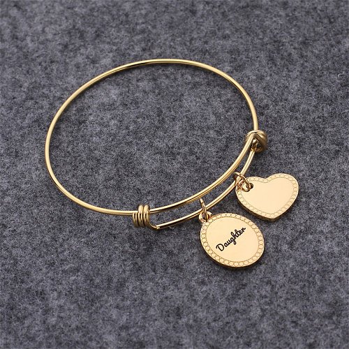 Bracelet plaqué or en acier inoxydable, style classique et simple, avec lettres rondes en forme de cœur, en vrac