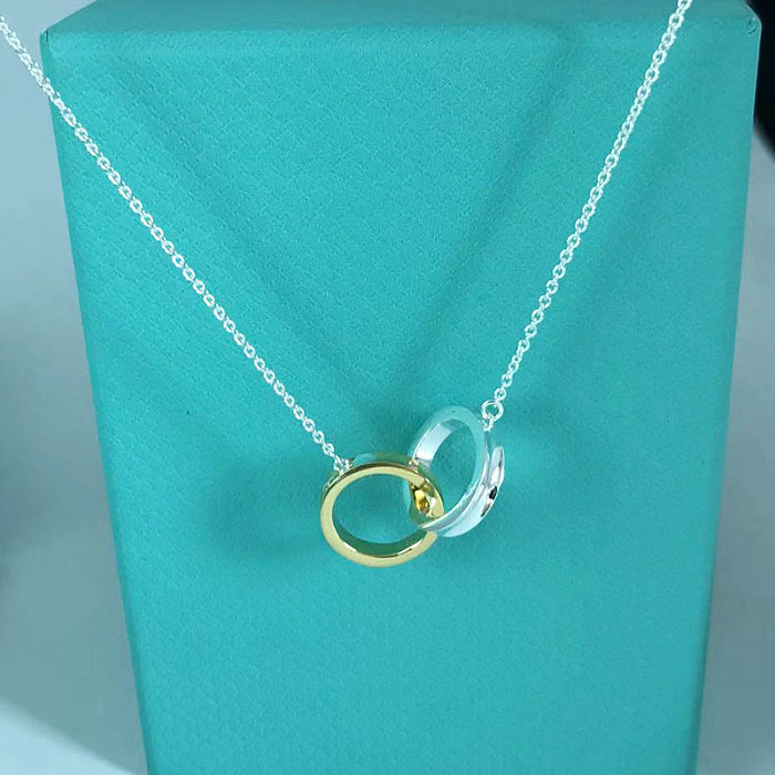 Classic Style Double Ring Stainless Steel Pendant Necklace