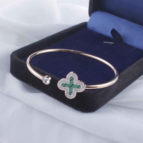 Casual Classic Style Four Leaf Clover Stainless Steel Epoxy Inlay Resin Rhinestones Bangle