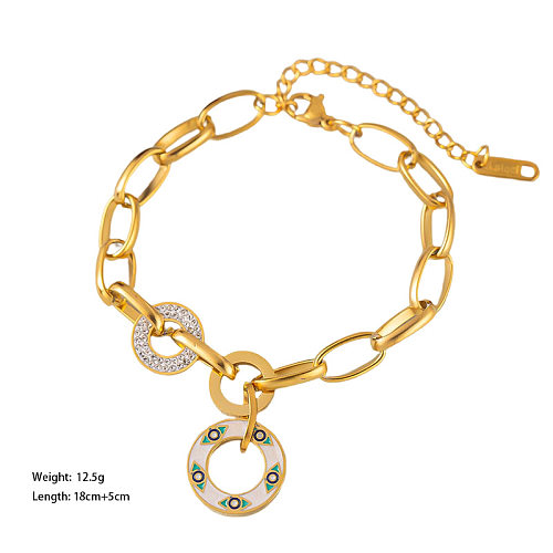 Streetwear Circle Titanium Steel Enamel Plating Inlay Artificial Gemstones Bracelets