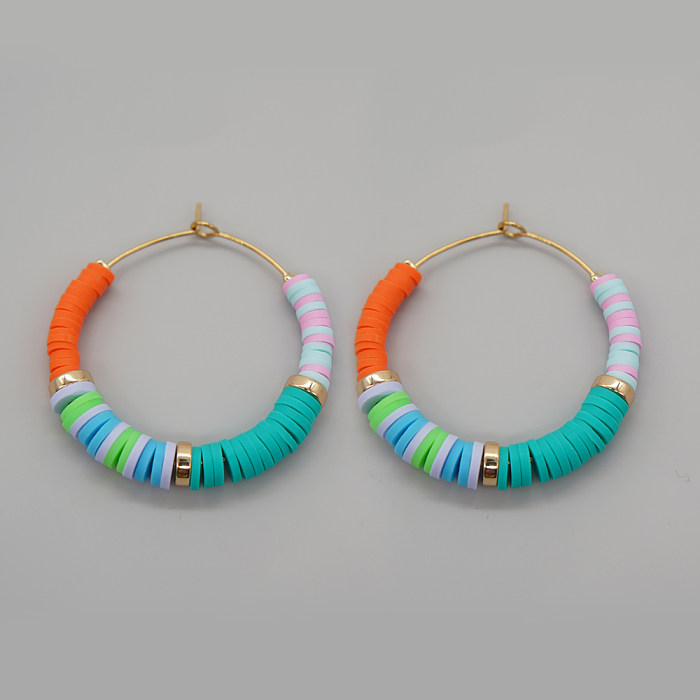 1 Paar Urlaubs-Kreis-Ohrringe aus weichem Ton mit Perlen