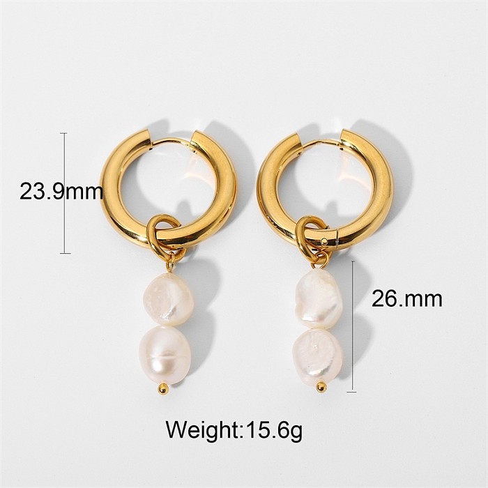 1 Pair IG Style Casual Sweet Round Plating Stainless Steel  Freshwater Pearl Gold Plated Drop Earrings