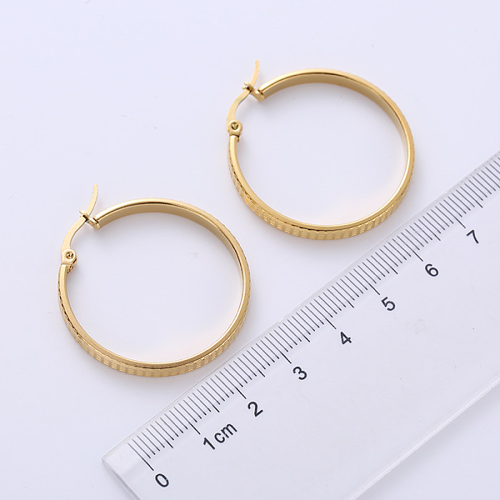 1 Pair Exaggerated Round Grid Stainless Steel  Plating Hoop Earrings