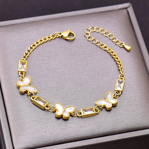 Casual Elegant Retro Butterfly Titanium Steel Plating Inlay Zircon Bracelets